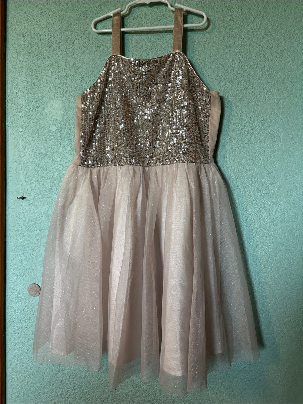 Cat & Jack Champagne Sequin Tulle Party Dress, Girls Size XXL 18 - NWT